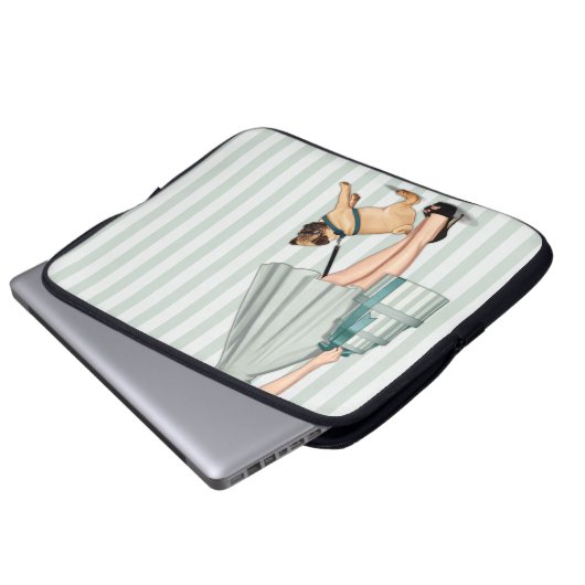 Elegante Dame und Mops Laptopschutzhülle (Vorne Knopf)