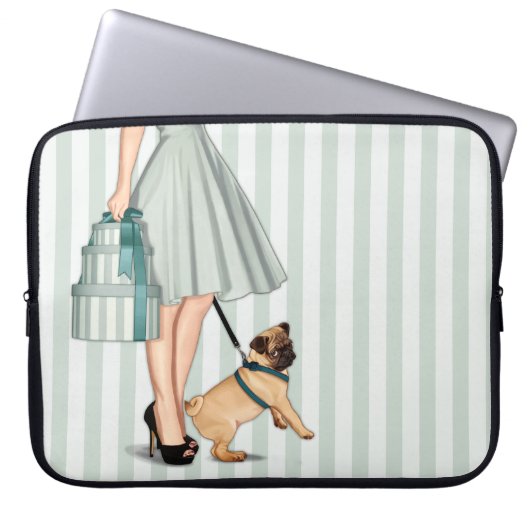 Elegante Dame und Mops Laptopschutzhülle (Vorderseite)
