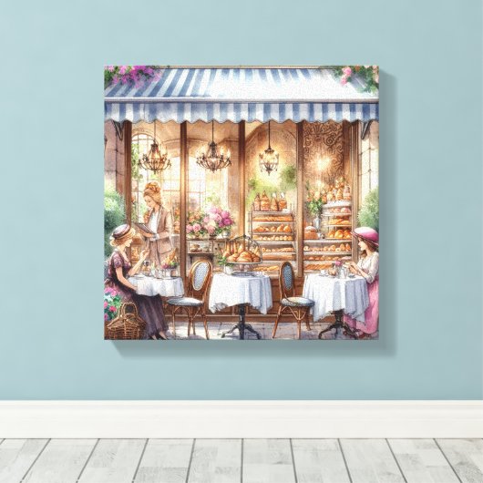 Elegante Damen in der Pariser Bäckerei Leinwanddruck (Insitu (Holzboden))