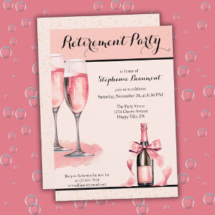 Elegante Damen-Rosa-Champagner-Ruhestandsfeier Einladung