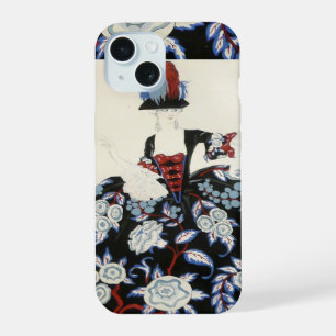 ELEGANTE DAMENBLUME MIT SCHWARZEN WEISSEN BLUMEN iPhone 15 HÜLLE