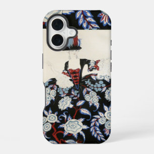 ELEGANTE DAMENBLUMENKLEID MIT SCHWARZEN WEISSEN BL iPhone 16 HÜLLE