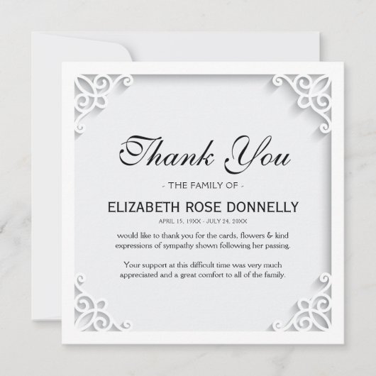 Elegante Dankbarkeit für Beerdigung Dankeskarte (Vorderseite)