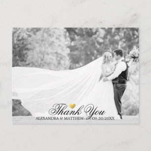 Elegante Dankeschön Gold Heart Wedding FOTO Postkarte