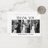 elegante Dankeschön Hochzeit Schwarz-Weiß 3 Fotos Mitteilungskarte (Vorderseite/Rückseite Beispiel)