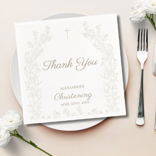 Elegante Dankeschön-Kreuz-Blumen-Taufe Serviette