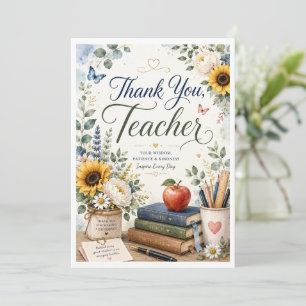 Elegante Dankeschön-Lehrer-Watercolor-Floralkarte Dankeskarte