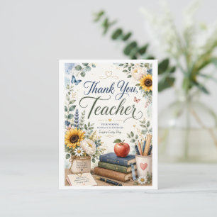 Elegante Dankeschön-Lehrer-Watercolor-Floralkarte Postkarte