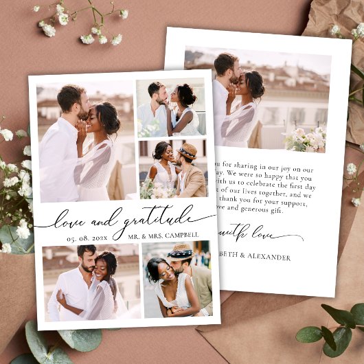 Elegante Dankeschön Script 6 Foto Collage Wedding Dankeskarte