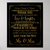 elegante Dankeschön Sie Tafel Hochzeitszeichen Gol Poster (Vorne)