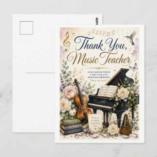 Elegante Dankeskarte für Musiklehrer im Wasserfarb Postkarte