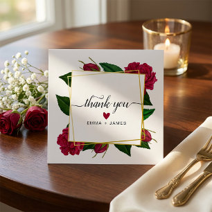 Elegante Dankeskarte mit Blumen und goldenem Rahme Mitteilungskarte