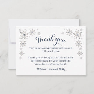 Elegante Dankeskarten für Baby Shower mit Schneefl Dankeskarte
