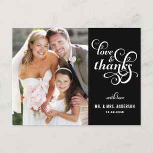 Elegante Dankeskarten-Hochzeitsskript   Schwarz Postkarte