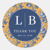 Elegante Dankeskarten mit Blumenmuster Runder Aufkleber (Vorderseite)
