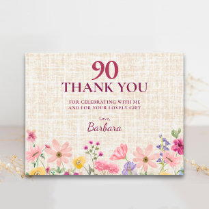 Elegante Danksagung zum 90. Geburtstag - Leinen Fl Dankeskarte