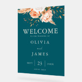 Elegante Dark Aquamarin Fall Floral Wedding Willko Acrylschild (Winkel)