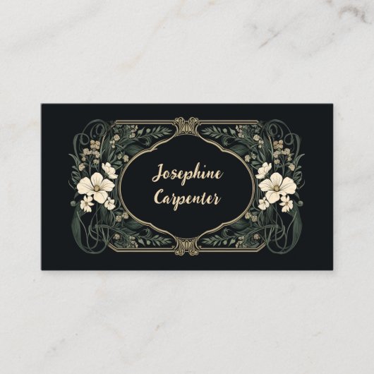 Elegante Dark Art Nouveau Floral Platzkarte (Vorderseite)