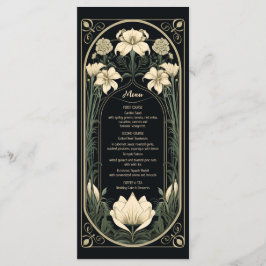 Elegante Dark Art Nouveau Floral Wedding Card Menükarte