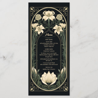 Elegante Dark Art Nouveau Floral Wedding Card Menükarte
