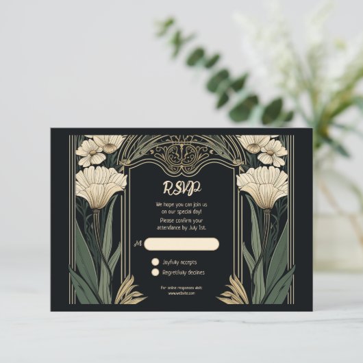 Elegante Dark Art Nouveau RSVP Card (Stehend Vorderseite)