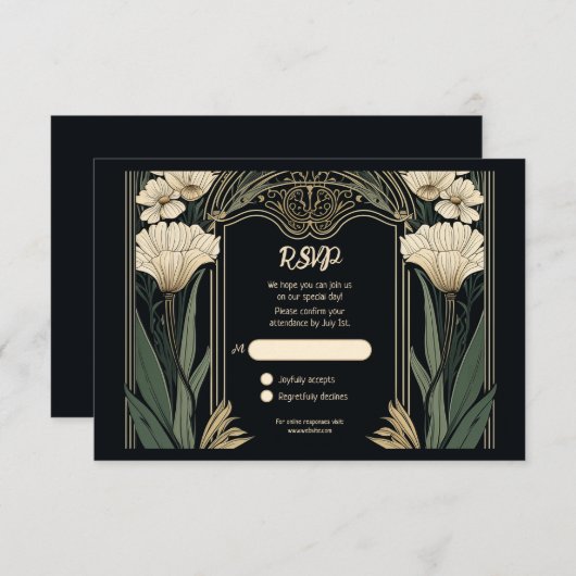 Elegante Dark Art Nouveau RSVP Card (Vorne/Hinten)