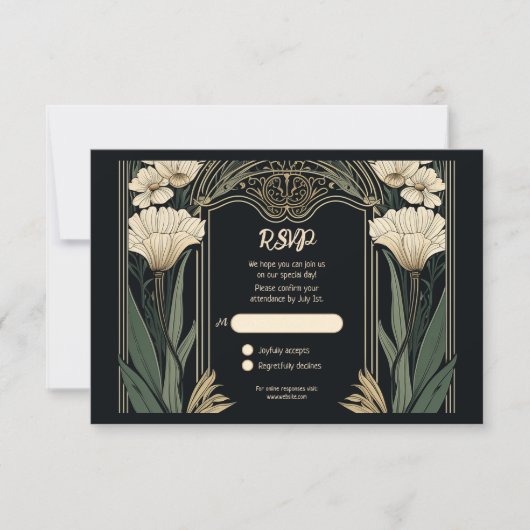 Elegante Dark Art Nouveau RSVP Card Karte (Vorderseite)