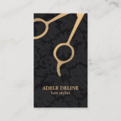 Elegante Dark Black Lace Gold Schissor Haar Stylis Visitenkarte (Vorderseite)