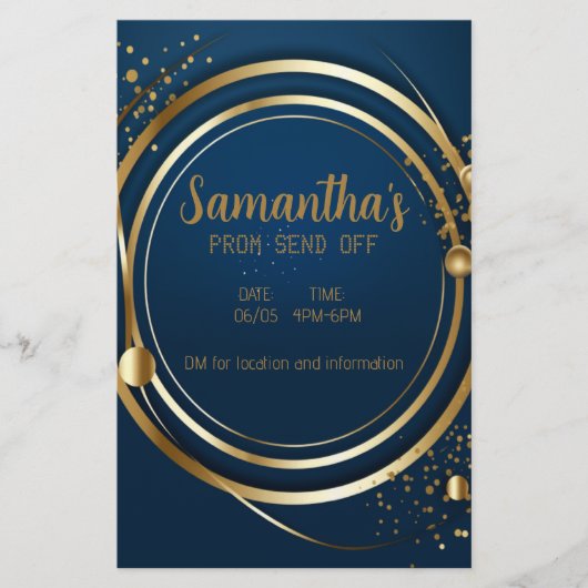 Elegante Dark Blue and Gold Prom Einladung Flyer (Vorne)