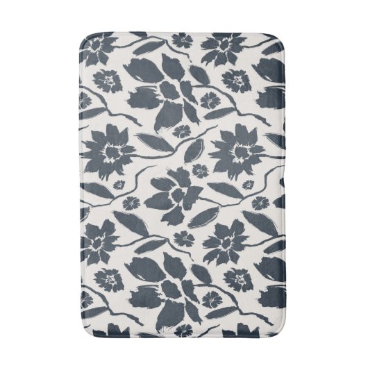 Elegante Dark Blue Floral Cream Leinwand Badematte (Vorderseite Vertikal)