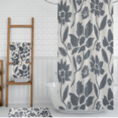 Elegante Dark Blue Floral Cream Leinwand Badhandtuch Set