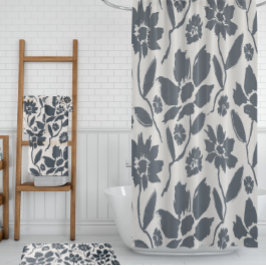 Elegante Dark Blue Floral Cream Leinwand Badhandtuch Set