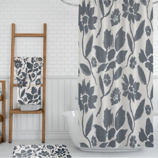 Elegante Dark Blue Floral Cream Leinwand Badhandtuch Set