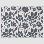 Elegante Dark Blue Floral Cream Leinwand Seidenpapier (Vorderseite)