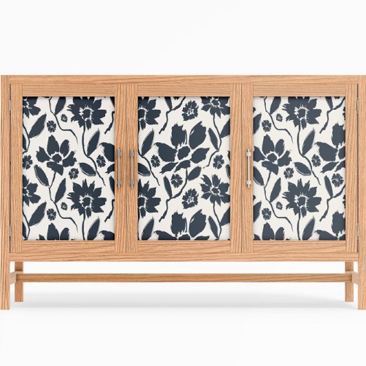 Elegante Dark Blue Floral Cream Leinwand Seidenpapier