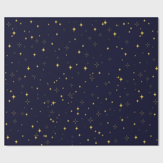 Elegante Dark Blue Gold Stars und Glitzern Gift Geschenkpapier (Flach)