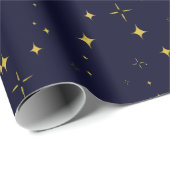 Elegante Dark Blue Gold Stars und Glitzern Gift Geschenkpapier (Rolleneckpunkt)