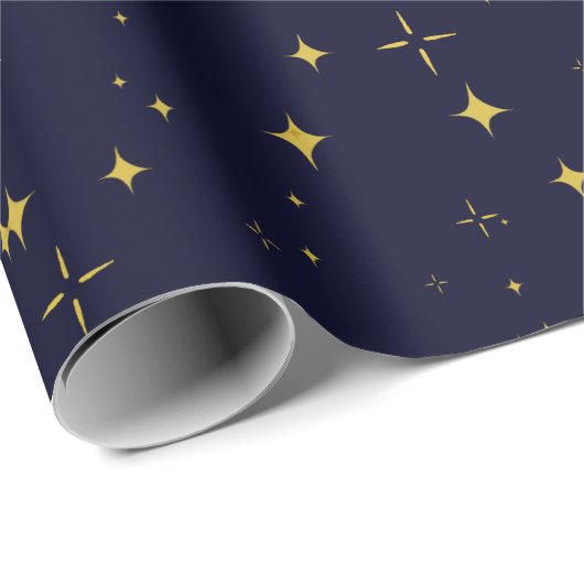 Elegante Dark Blue Gold Stars und Glitzern Gift Geschenkpapier (Rolleneckpunkt)