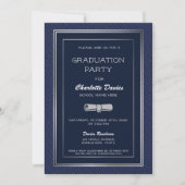 Elegante Dark Blue Silver Border Graduation Party Einladung (Vorderseite)