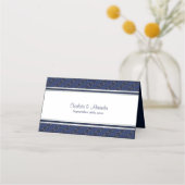 Elegante Dark Blue Silver Border Wedding Platzkart Platzkarte (Rückseite)