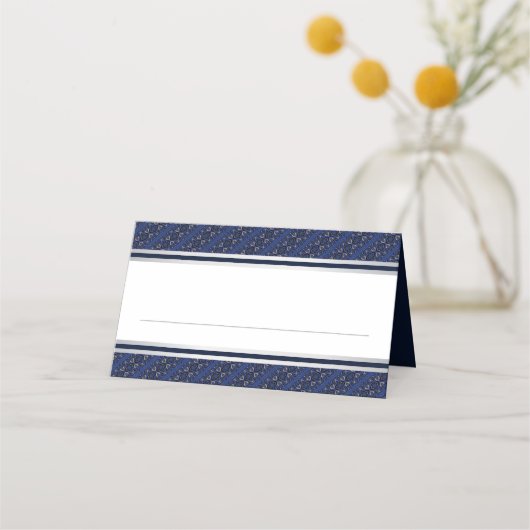 Elegante Dark Blue Silver Border Wedding Platzkart Platzkarte (Vorderseite)