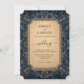 Elegante Dark Blue und Gold Wedding Einladung (Vorderseite)