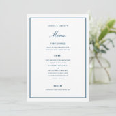 Elegante Dark Blue Wedding Menu Card Menükarte (Stehend Vorderseite)