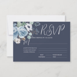 Elegante Dark Blue & White Floral Wedding RSVP Car