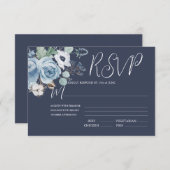 Elegante Dark Blue & White Floral Wedding RSVP Car (Vorne/Hinten)