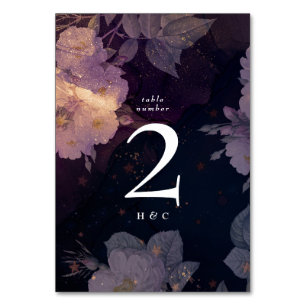 Elegante Dark Boho Lila Rose GoldWedding Tischnummer