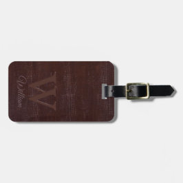 Elegante Dark Brown Kuh Leather Texture Mit Monogr Gepäckanhänger