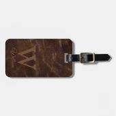 Elegante Dark Brown Kuh Leather Texture Mit Monogr Gepäckanhänger (Vorderseite horizontal)