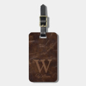 Elegante Dark Brown Kuh Leather Texture Mit Monogr Gepäckanhänger (Vorderseite vertikal)