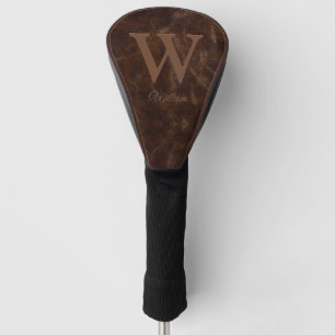 Elegante Dark Brown Kuh Leather Texture Mit Monogr Golf Headcover